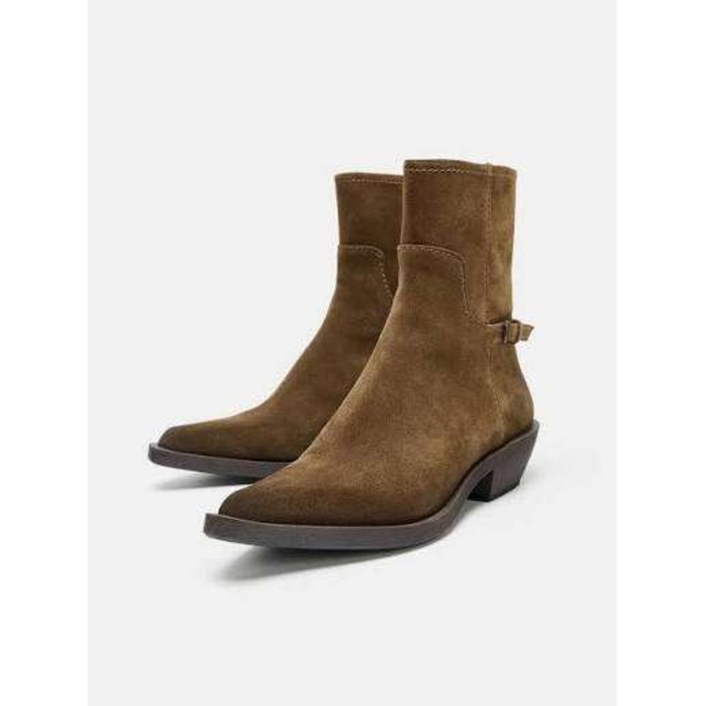 Zara Brown Leather Distress Effect Ankle Boots 9 Boho Coastal Cowgirl Western